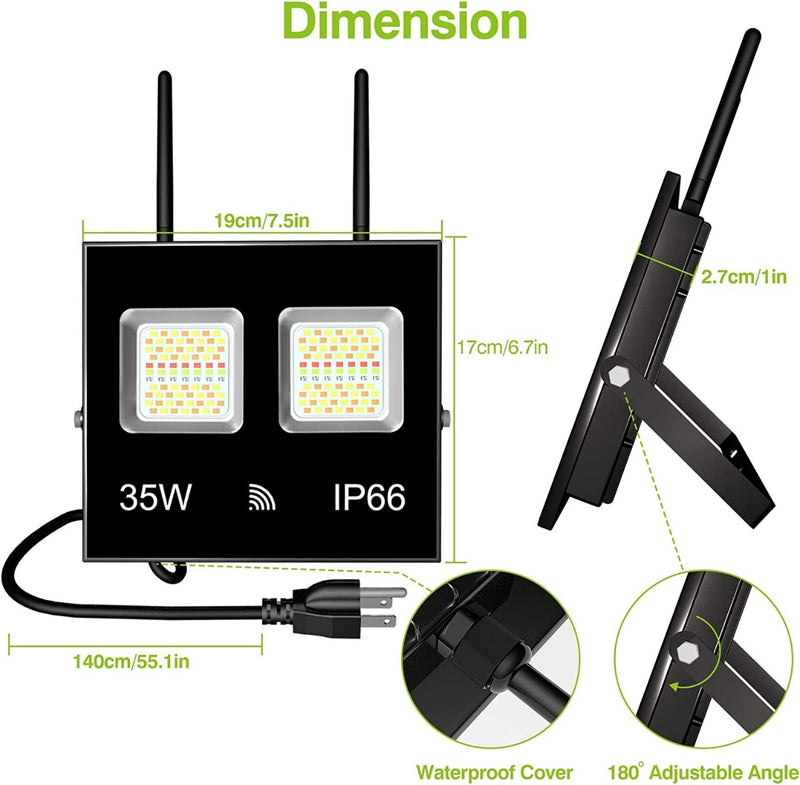 Smart LED 35W IP66 Flood Lights compatible with Alexa or Google Assistant