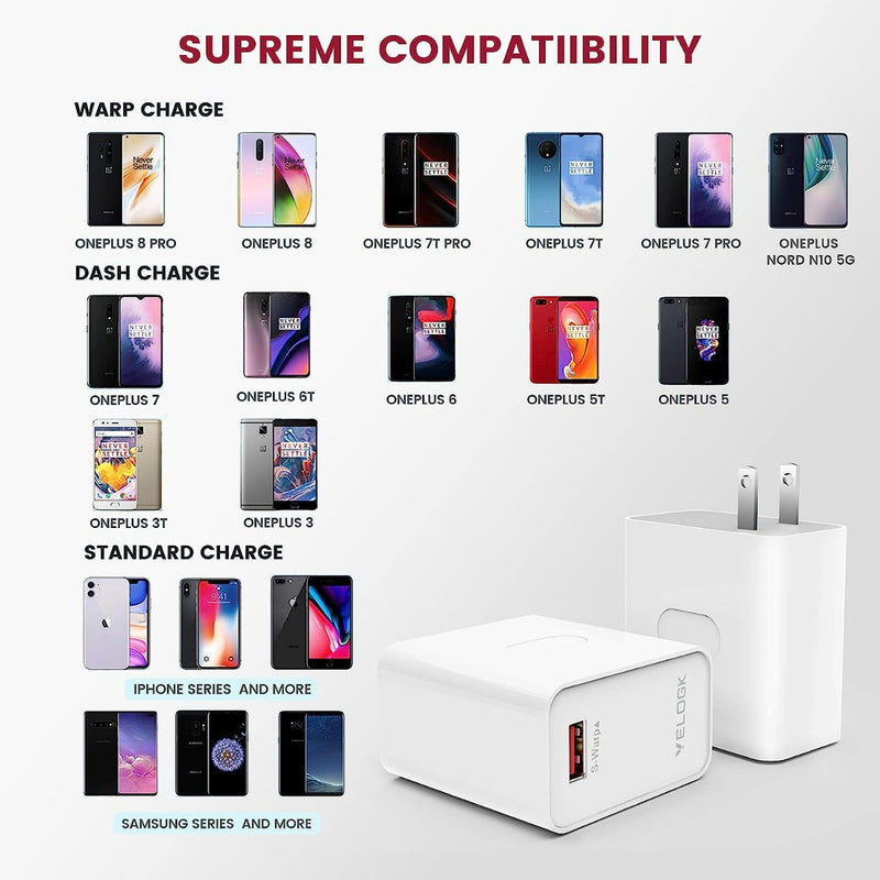 VELOGK VL-WA01-30W[5V/6A] for Oneplus 8 Pro/8/7 Pro/7T/7T Pro/7/6T/6/5T/5/3T/3/Nord N10 5G