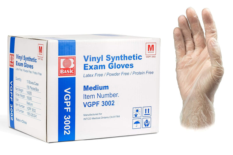 Basic Medical Clear Vinyl Exam Gloves Medium VGPF3002 - 1000CT