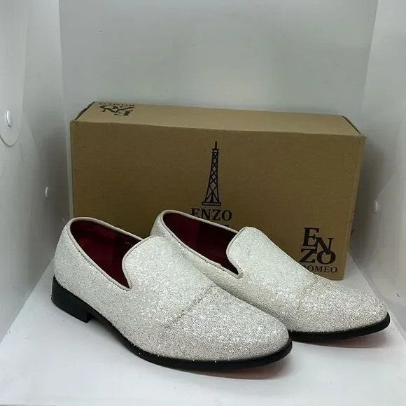 Enzo Romeo Shoes Sparko Silver Men's Sparkle Slip On Loafer - Size 9