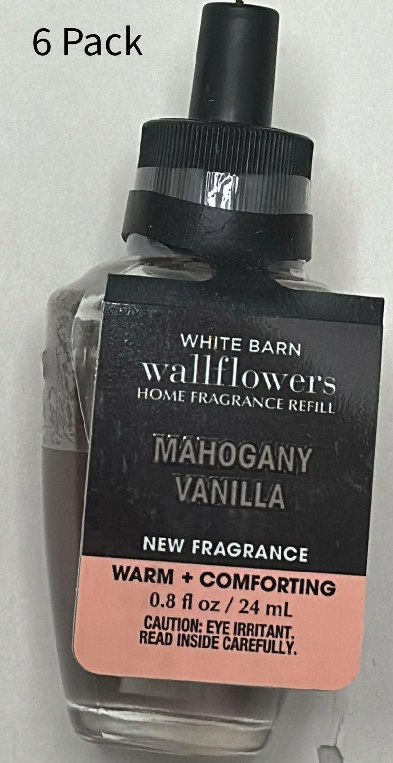 Bath & Body Works White Barn MAHOGANY VANILLA Wallflowers Fragrance Refill - 6 Pack
