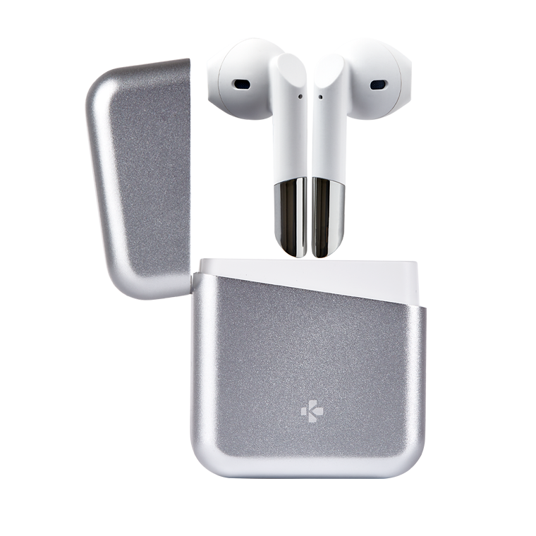 MyKronoz ZeBuds - TWS Wireless Earbuds with Charging Case – White/Silver